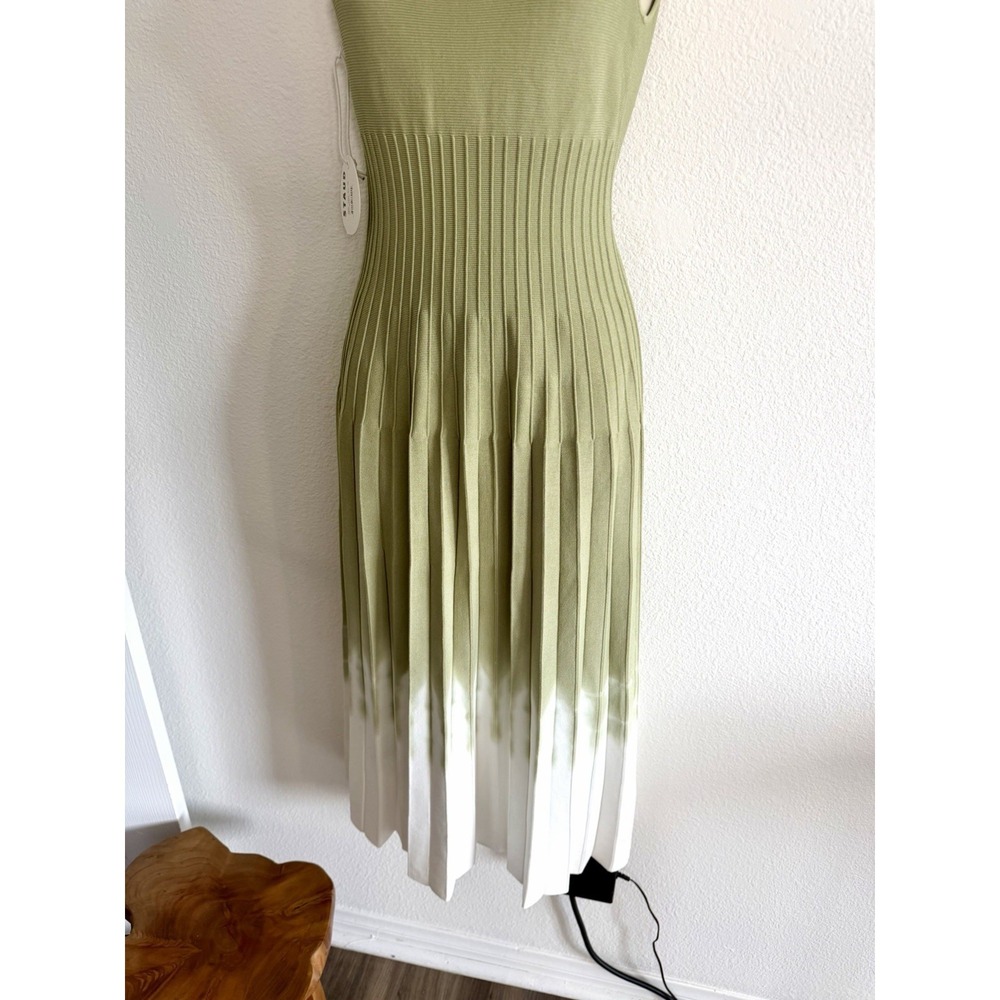 Staud Ellison Dress NWT Sz S Midi Green Ombre Knit Scoop Neck A-Line Cocktail - Picture 7 of 10